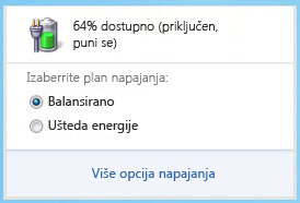 Merač baterije koji prikazuje planove napajanja