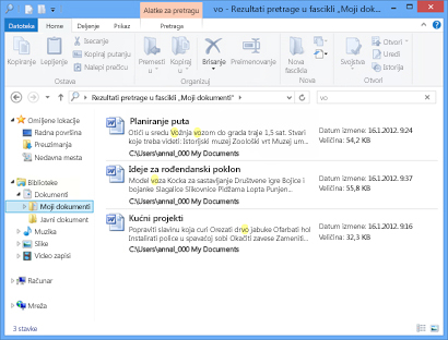 Pretraživanje rezultata u istraživaču datoteka