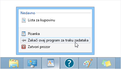 Kačenje aplikacije na traku zadataka