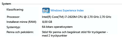 Information om Penna och pekskärm under System